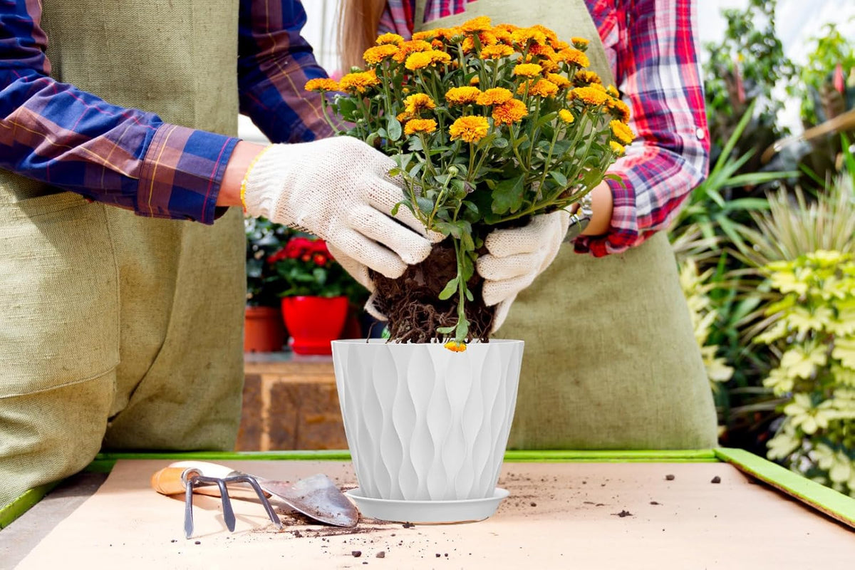 7 Inch Plant Pots 5 Pack, Flower Planters with Drainage Holes and Trays,Plastic Pots for Indoor
