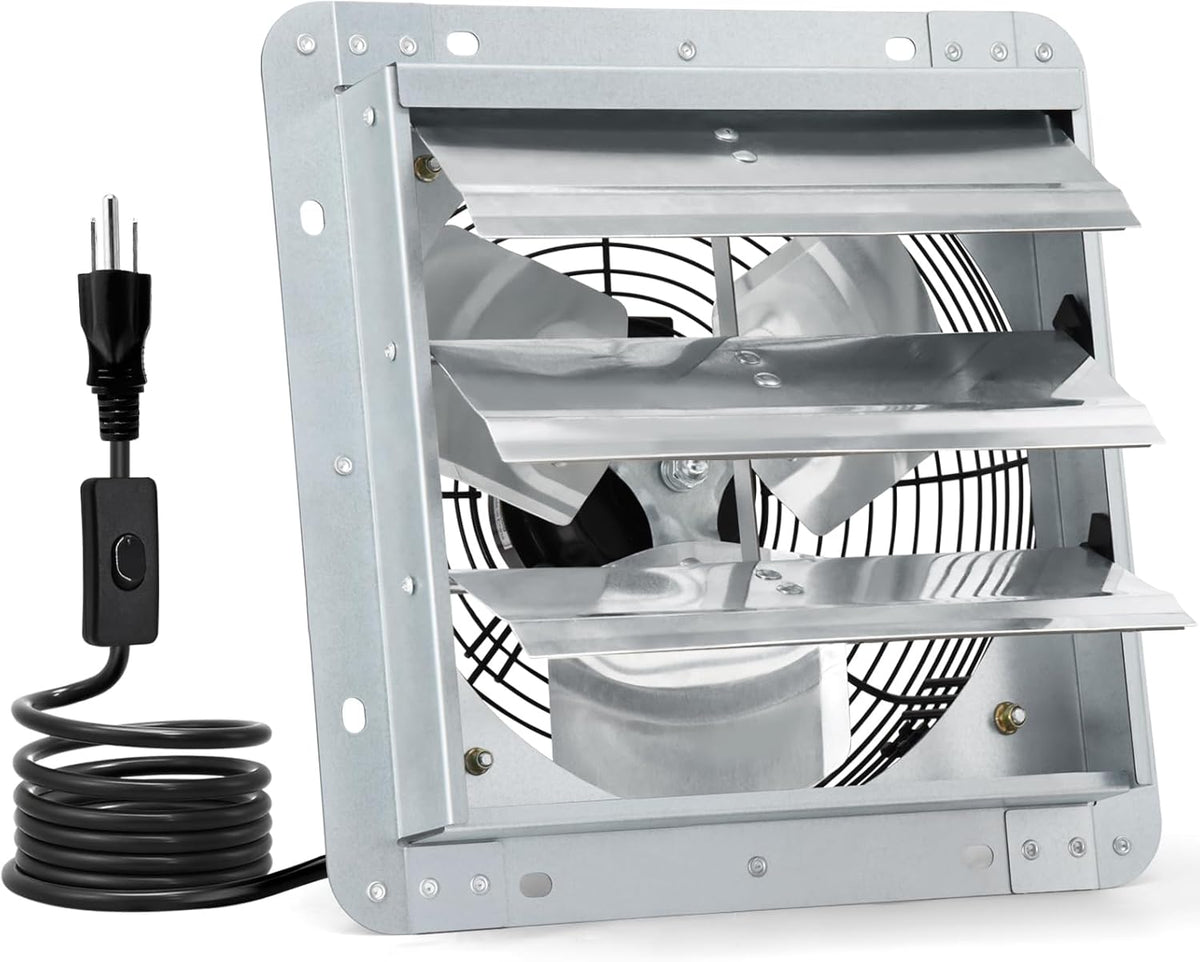 Criditpid 10 Inch Shutter Exhaust Fan 820 CFM, Wall Mounted Exhaust Fan with ON/OFF Power Cord for