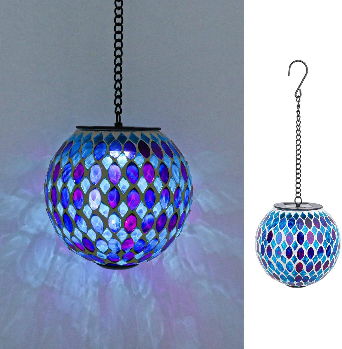 VCUTEKA Hanging Solar Lanterns Mosaic Solar Lights with Hook Up, Outdoor Garden Lights Decor for