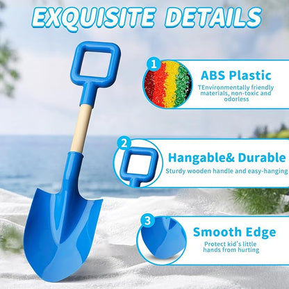 16" Beach Sand Shovels Toy for Kids, Garden Scoop Tool Kits, Sturdy Long Handheld Wooden Plastic