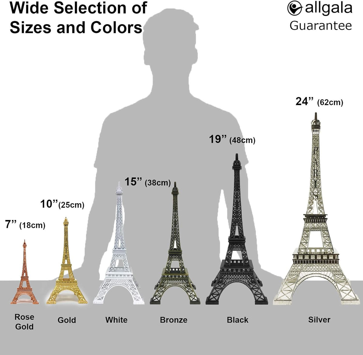 allgala 19 Inch 48CM Eiffel Tower Statue Decor Alloy Metal-Black (EF19-86192)