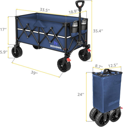 Collapsible Wagon Cart with Wheels Foldable - Folding Utility Heavy Duty Wagons Carts for Grocery