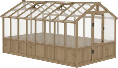 BlueWish 8x16FT Wood Greenhouse, Greenhouses with Cedar Frame, 6MM Thick Polycarbonate Panel