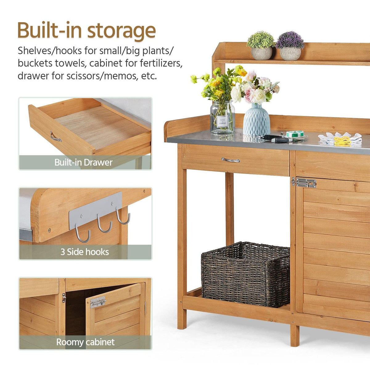 Yaheetech Potting Bench Outdoor Potting Table with Storage,Natural Wood