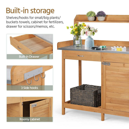 Yaheetech Potting Bench Outdoor Potting Table with Storage,Natural Wood