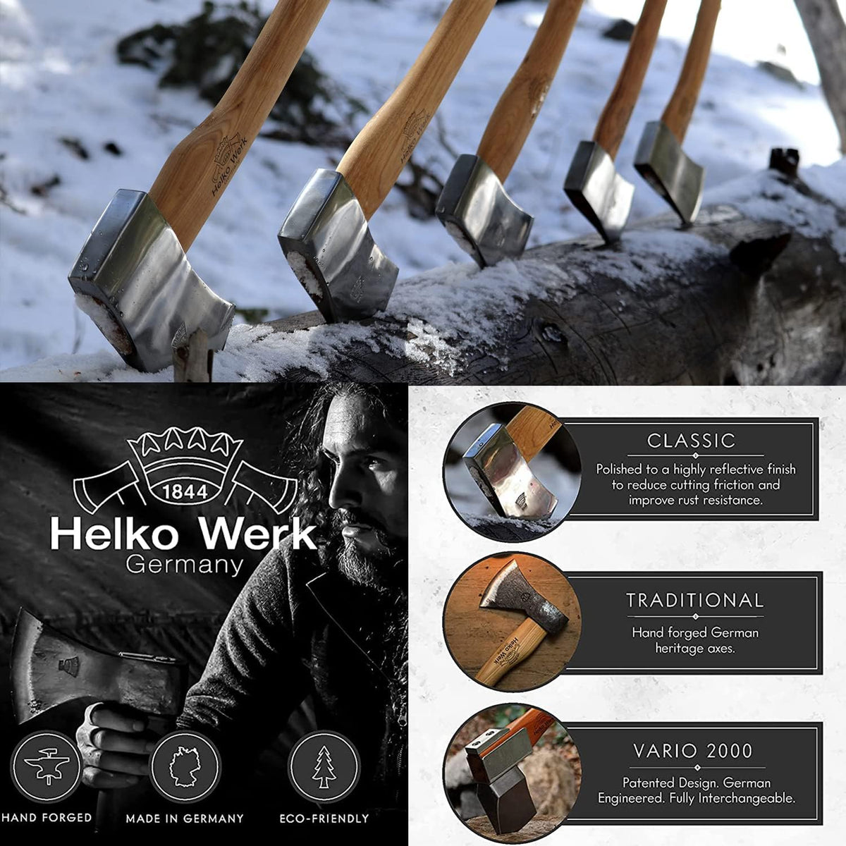 1844 Helko Werk Germany Classic Odyssey Double Bit Axe - Made in Germany Double Bit Axe and Felling
