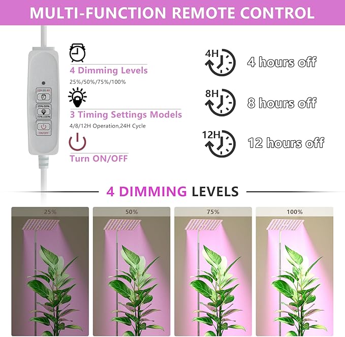 BESTVA 36W Grow Lights with Stand, Full Spectrum LED Plant Light, 12-59 Inch Height Adjustable