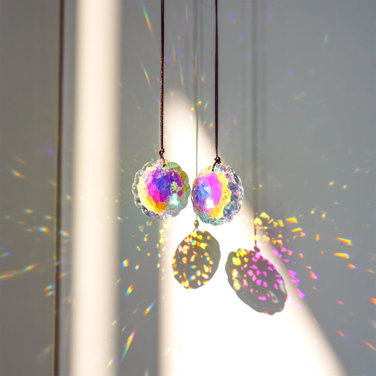 HDCRYSTALGIFTS Set 2 AB Color Crystal Suncatcher Datura Shaped Pendant Rainbow Feng Shui Hanging