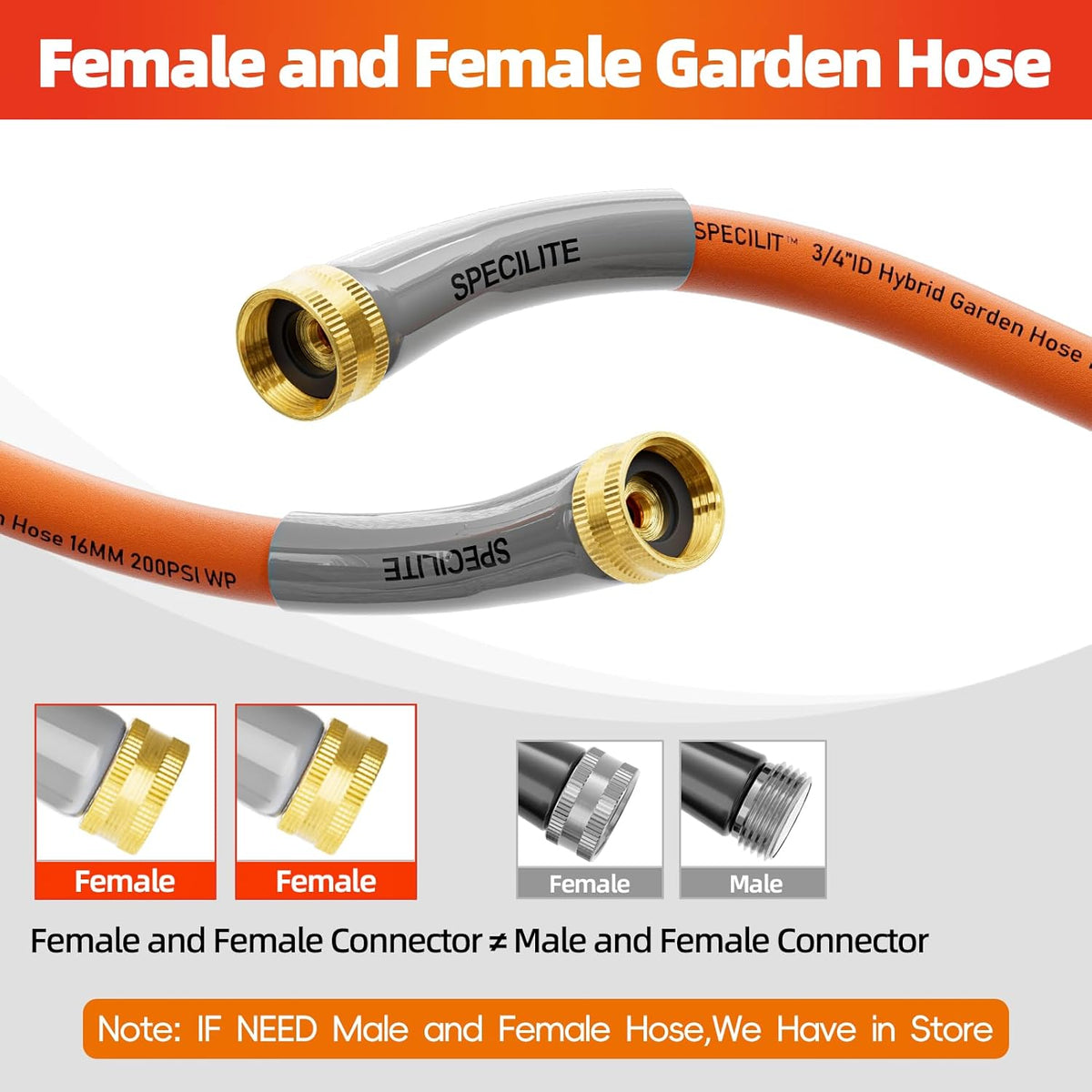 SPECILITE Garden Water Hose 15 ft x 3/4 in with Female to Female Connector, Small Leader Hose for