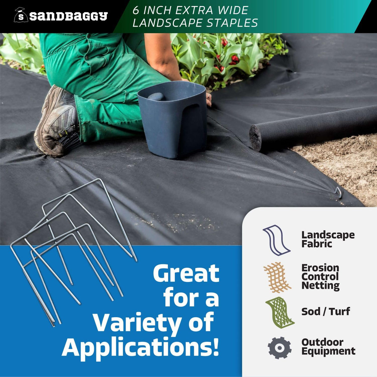 Sandbaggy 6" Wide Landscape Staples - Extra Heavy Duty: 7 Gauge Galvanized Steel - Hold Down Pipes