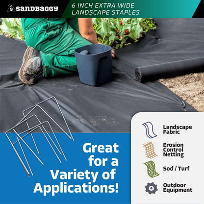 Sandbaggy 6" Wide Landscape Staples - Extra Heavy Duty: 7 Gauge Galvanized Steel - Hold Down Pipes