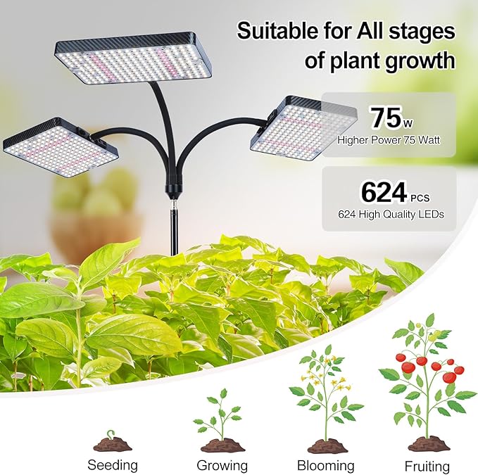 Grow Light with Stand, Orchbloom Grow Lights for Indoor Plants 75W, Natural Sunlight Full Spectrum