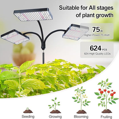 Grow Light with Stand, Orchbloom Grow Lights for Indoor Plants 75W, Natural Sunlight Full Spectrum