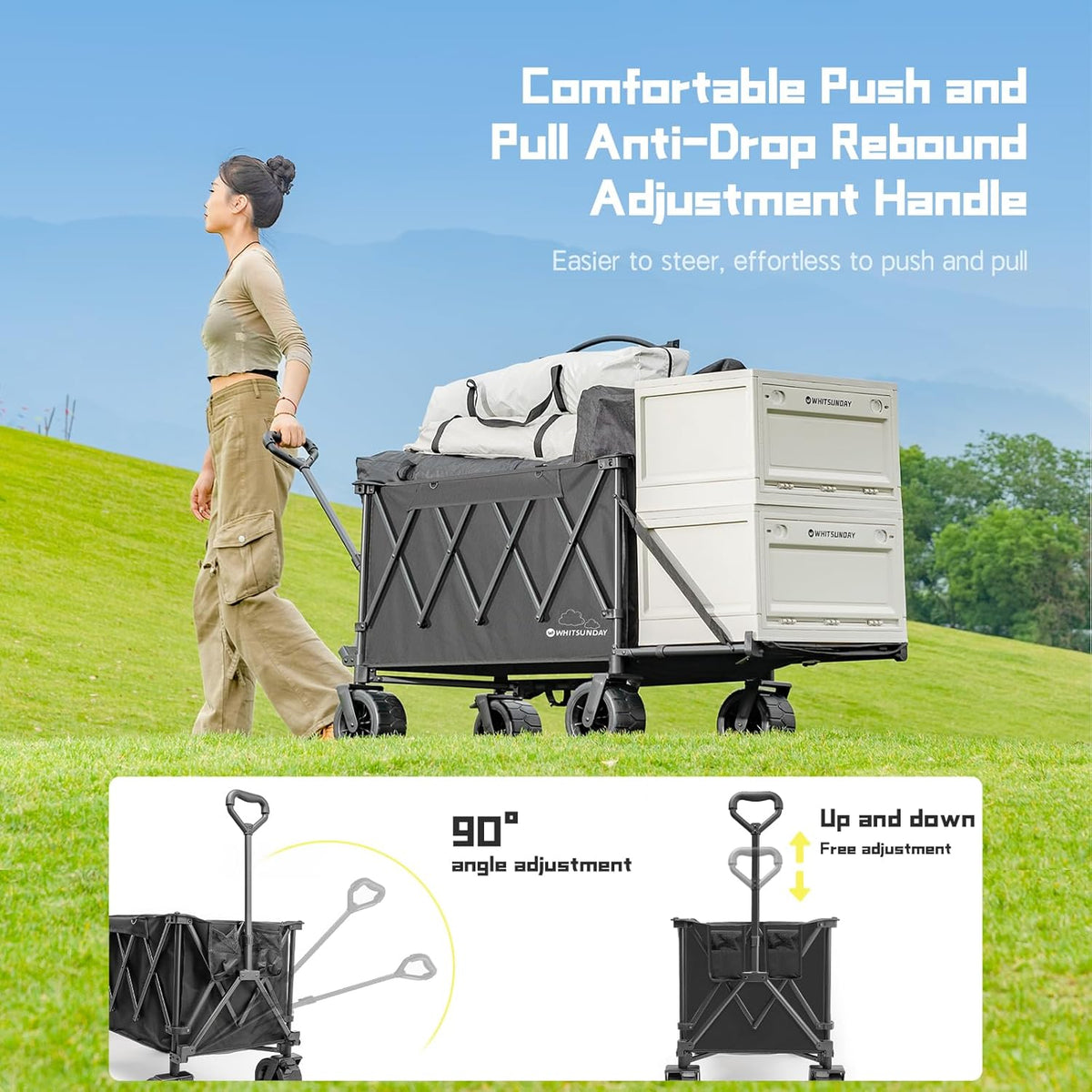 Whitsunday Collapsible Folding Wagon with Table, Heavy Duty Utility Beach Wagons with Opened