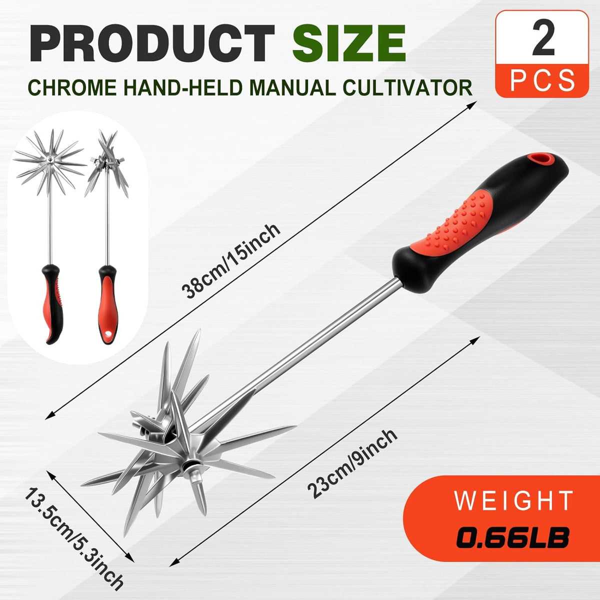 2 Pack Hand Cultivator Tiller Garden Tool Manual Rotary Short Hand-held Tiller Digging Soil