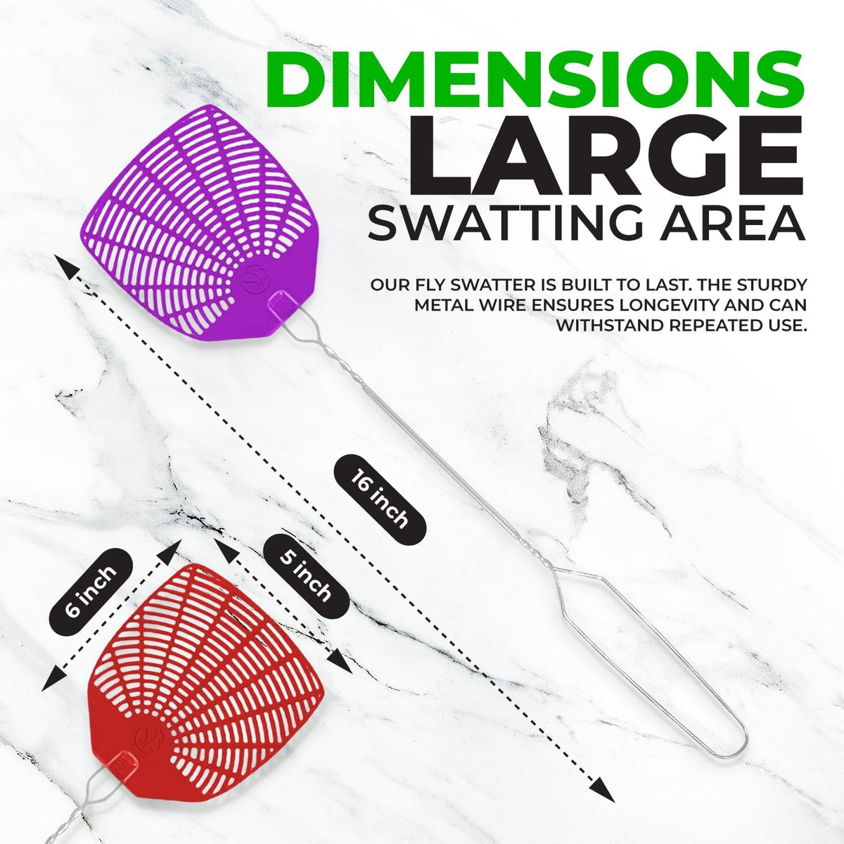 Supreme Bug & Fly Swatter 6-Pack – Braided Metal Handle 6 Pack Fly Swatters, Multi Pack Colors