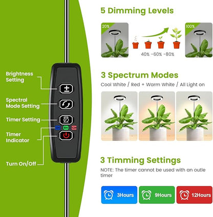 Kullinss Grow Light, 48 LEDs Full Spectrum Plant Lights for Indoor Growing, Halo Plant Light with