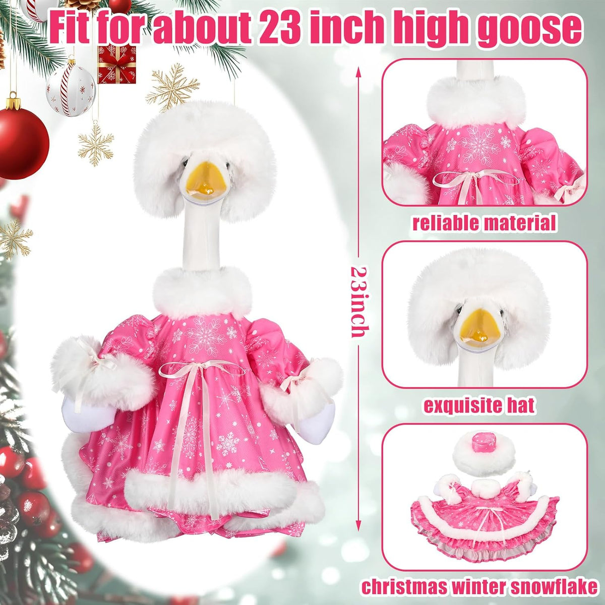 Suzile Pink Christmas Goose Outfit Dresses Clothes for 23" High Cement or Plastic Porch Goose