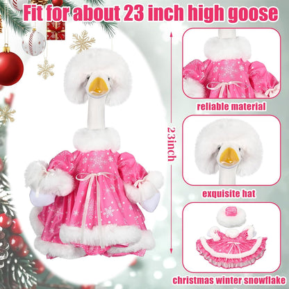 Suzile Pink Christmas Goose Outfit Dresses Clothes for 23" High Cement or Plastic Porch Goose