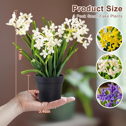 3 Pack Fake Small Plant in Pot Artificial Potted Flowers for Home Decor Fake Flower Plant Greenery