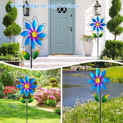 14'' Wind Spinners Outdoor, Flower Metal Garden Wind Spinners Outdoor, Kinetic Wind Sculptures &