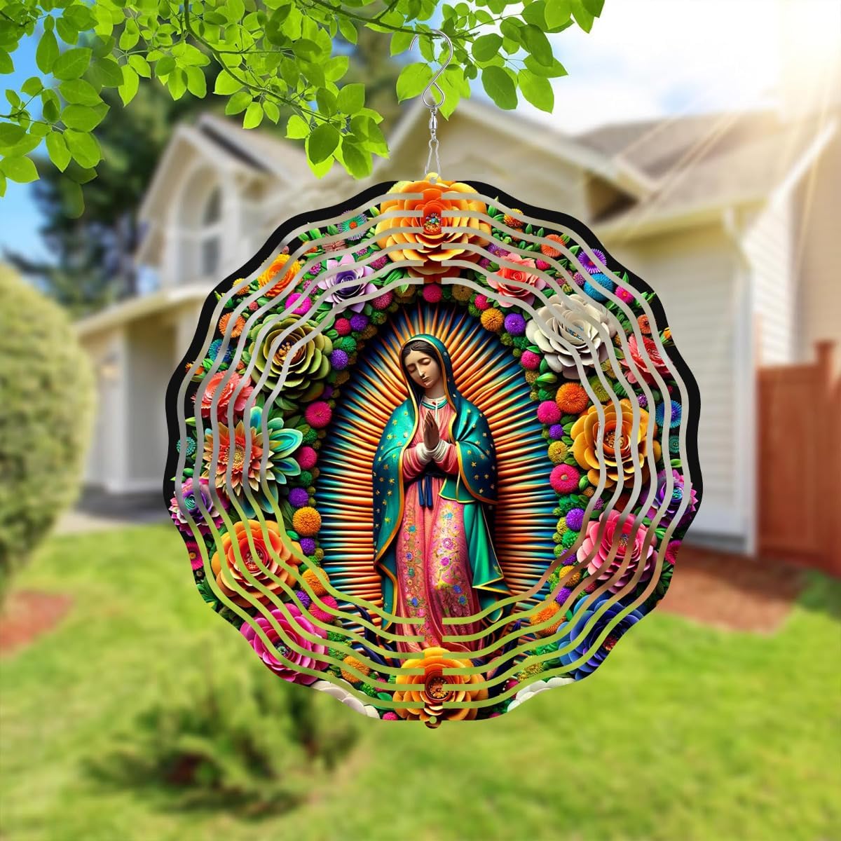 Virgin Mary Wind Spinner, Metal Wind Spinners Outdoor/Indoor,Virgin Mary Hanging Garden Decor for
