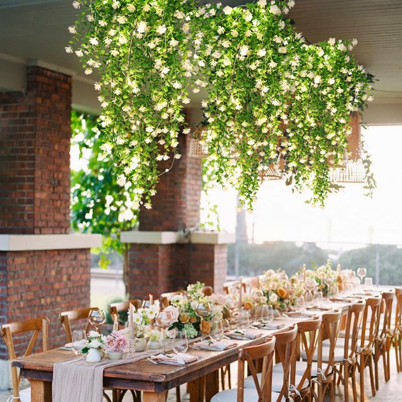RECUTMS 3 Pcs Hanging Fake Plants Fake Vines Artificial Plants Large Faux Hanging Plant with 30 LED