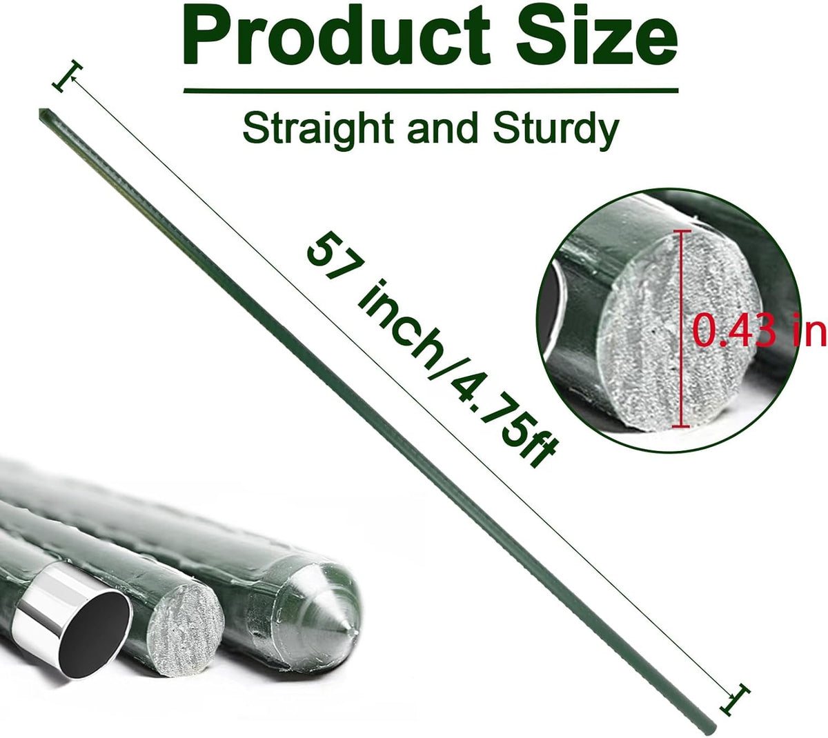 Garden Stakes 57 Inch, Approx 5ft Steel Plant Stakes 25 Pack for Gardening and Farm, 57" Plastic