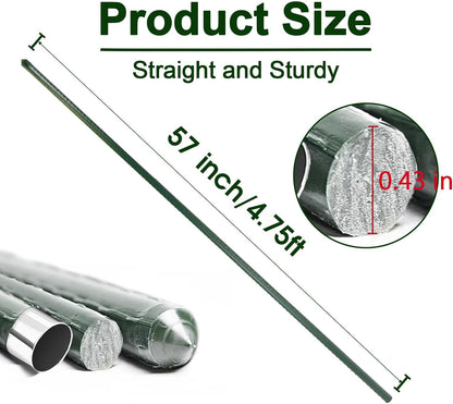 Garden Stakes 57 Inch, Approx 5ft Steel Plant Stakes 25 Pack for Gardening and Farm, 57" Plastic