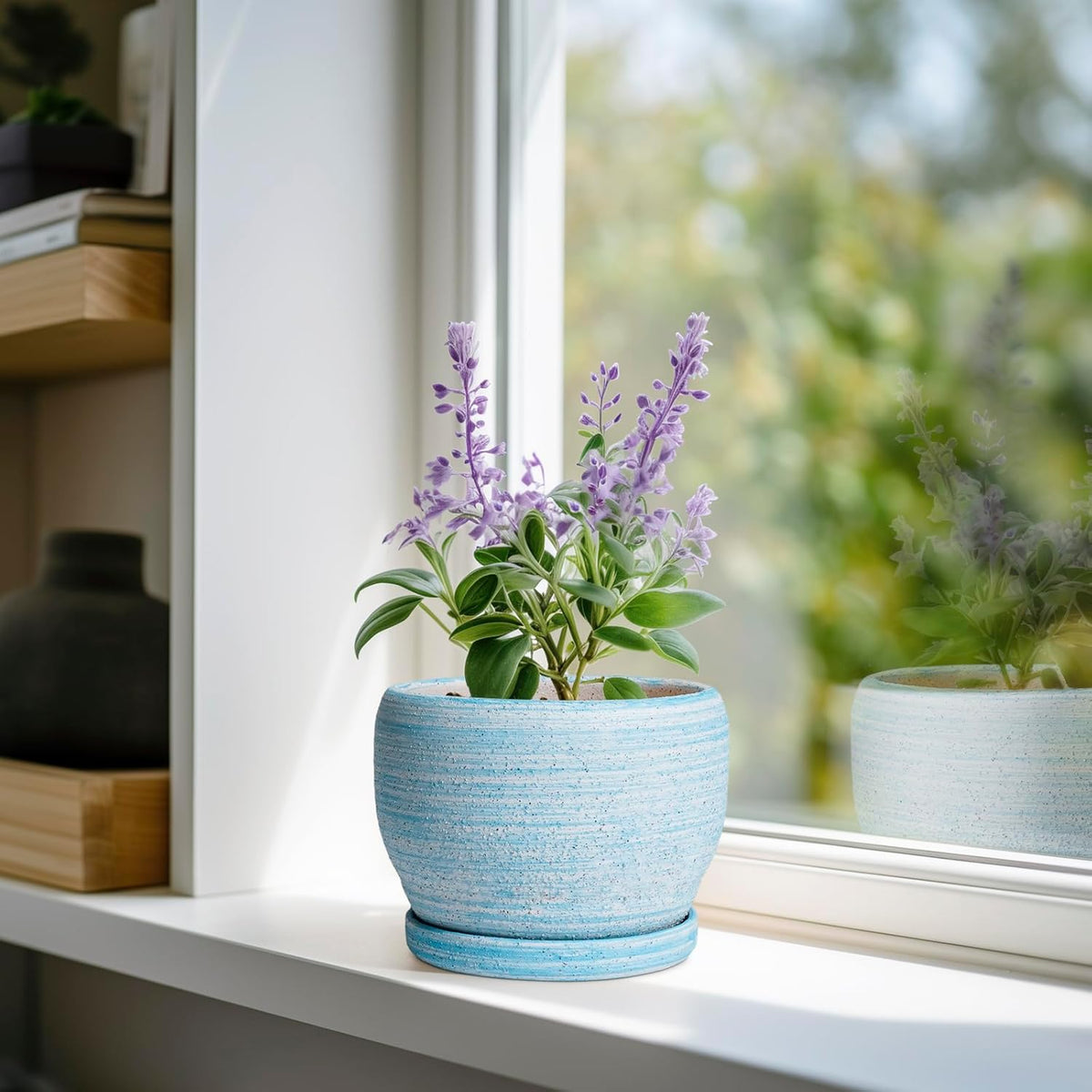 SQOWL Ceramic Planters for Indoor Plants - 6 Inch Plant Pot Indoor Outdoor, Decorative Flower Pot