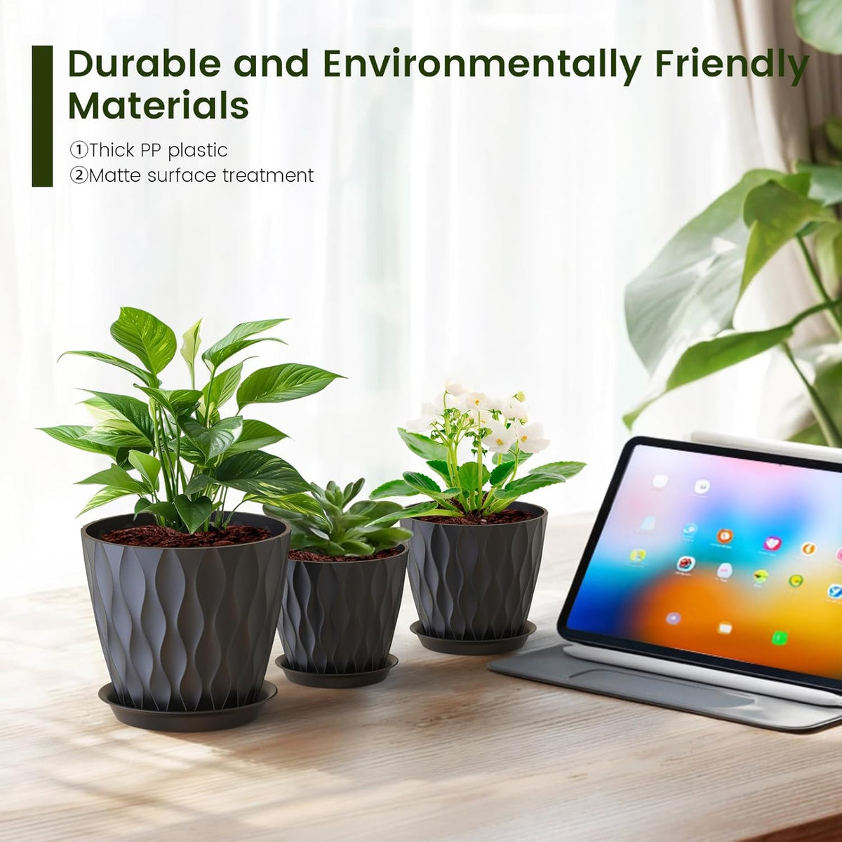 7/6.5/6/5.5/5/4.5/4 inch Plant Pots for Indoor Outdoor Plants, 7 Pack Thick Flower Pots with