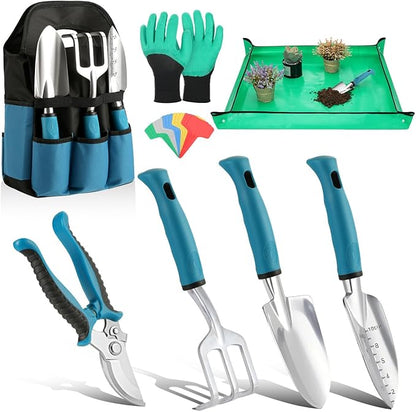 Housolution Gardening Tools Set, 8PCS Heavy Duty Garden Tools with Non-Slip Rubber Grip with Large