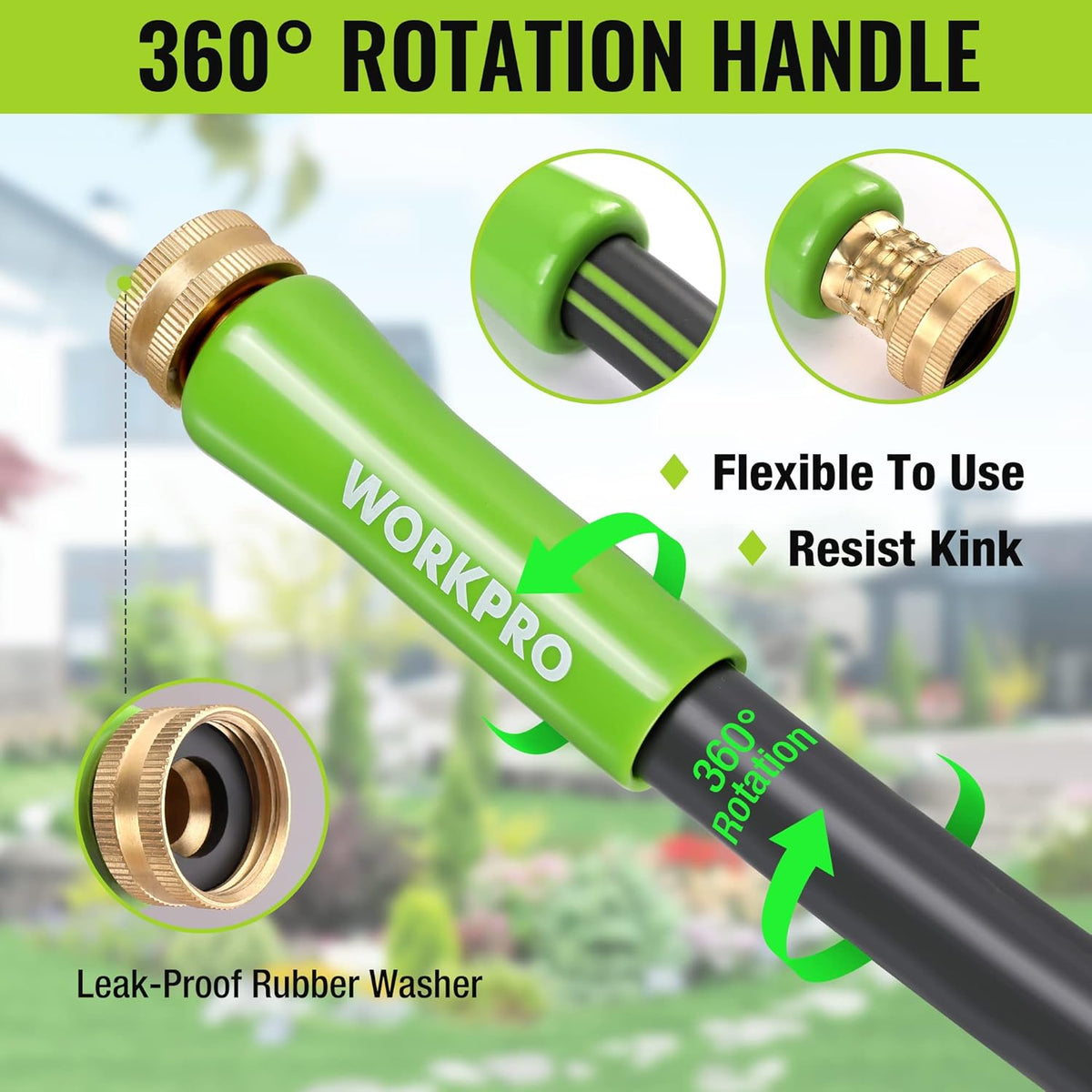 WORKPRO Garden Hose 5/8 IN x 50 FT, Heavy Duty, Flexible and Lightweight Water Hose with Rotary