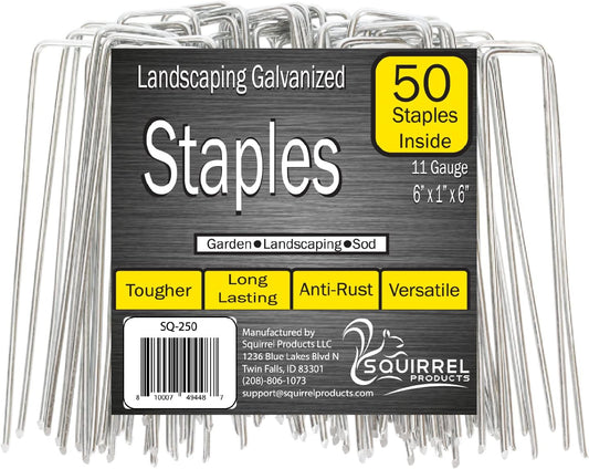 Squirrel Products Galvanized Steel Redrawn Garden Stakes, 6 Inch Lawn Staples, 11 Gauge Stakes