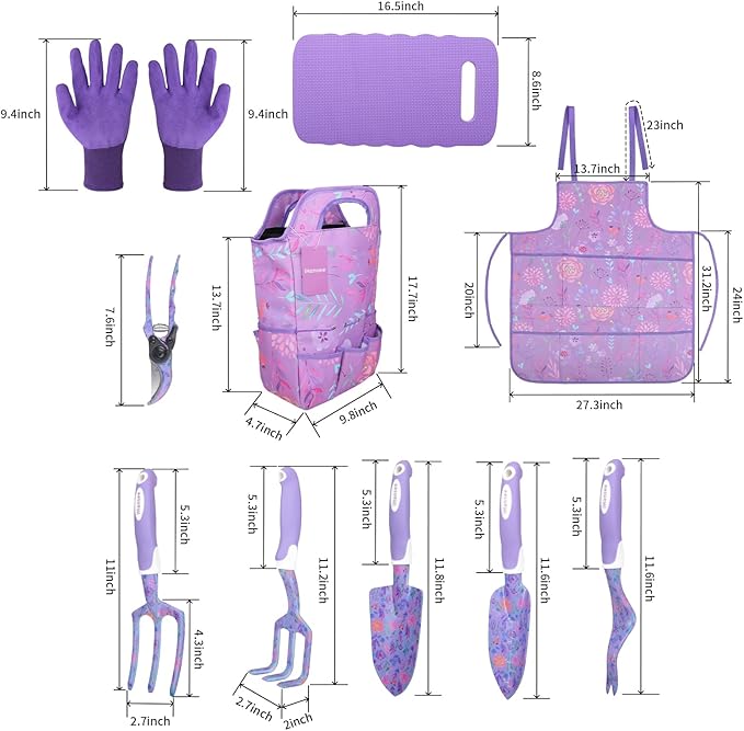 Purple Garden Tool Sets 10-Piece, Aluminum Alloy Steel Hand Tools w/Non-Slip Ergonomic Handle