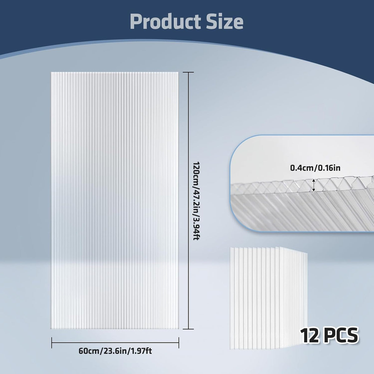 UMIG 12 PCS 4' x 2' x 0.16'' Polycarbonate Greenhouse Panels, Twin-Wall Waterproof UV Protected