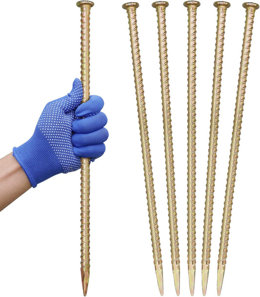 16 Inch Rebar Stakes - 1/2 Inch Diameter Galvanized Steel Ground Anchors - Heavy Duty Plant Support