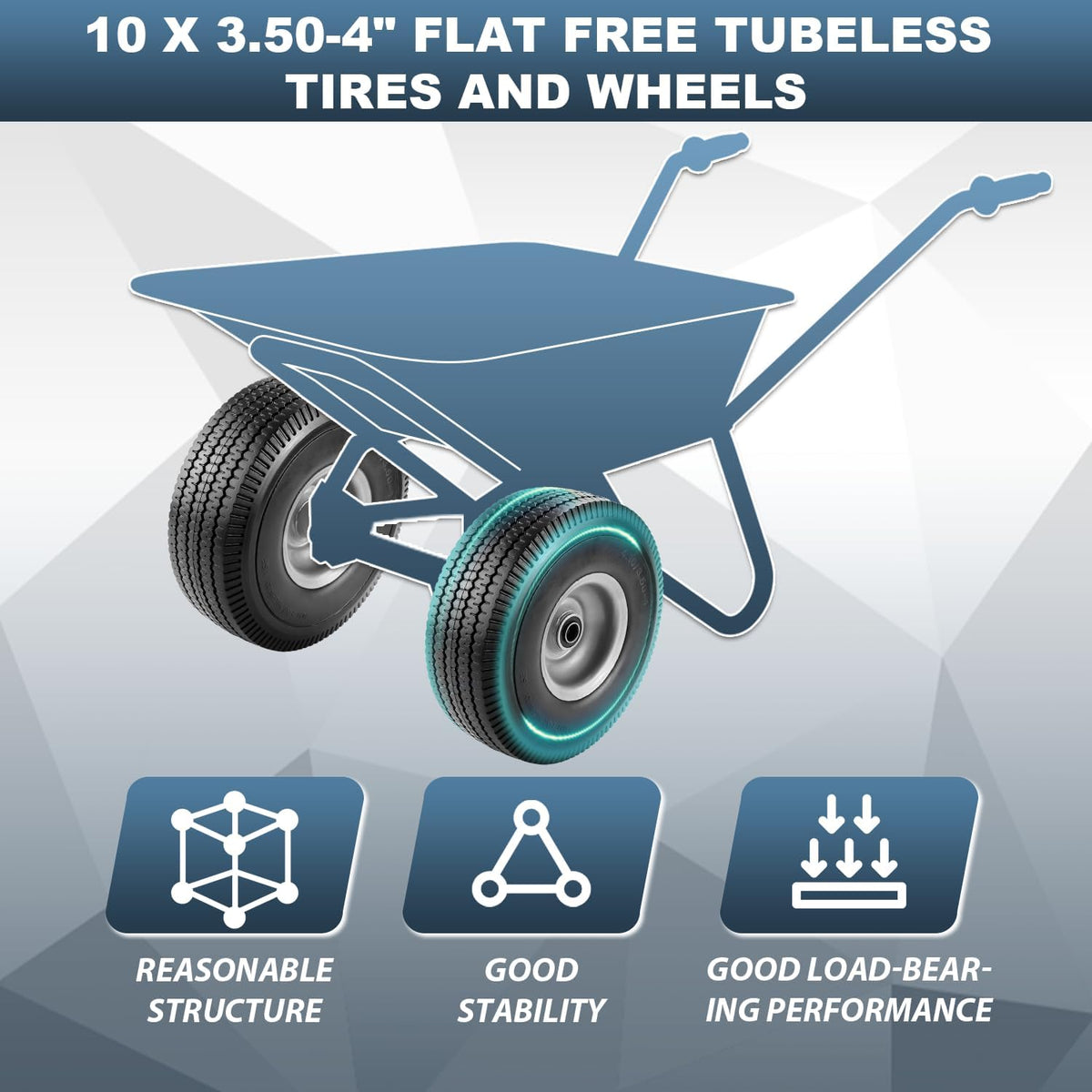 Cenipar 10" 4.10/3.50-4" Flat Free Tire and Wheel 10" Polyurethane Solid Tire with 5/8" Bearings