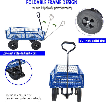 Heavy-Duty Solid Tire Garden Dump Cart - 4.86 cu. ft. Yard Wagon Cart with 600 LBS Capacity &