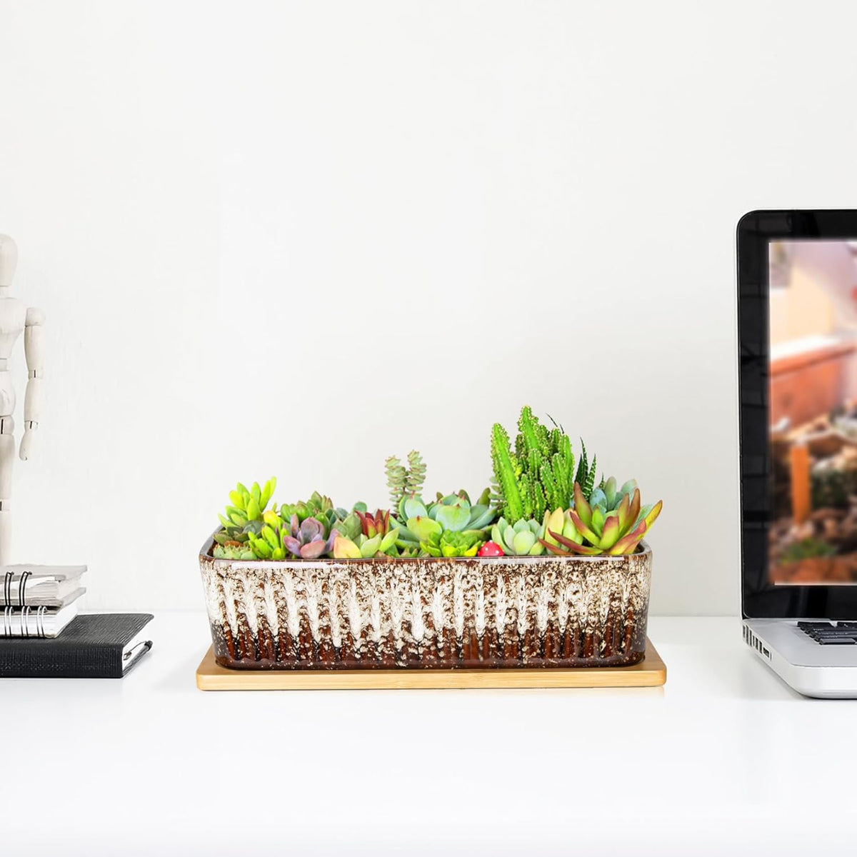 Succulent Pots - 12 Inch Large Succulent Planters with Drainage Tray, Window Sill Planter, Long