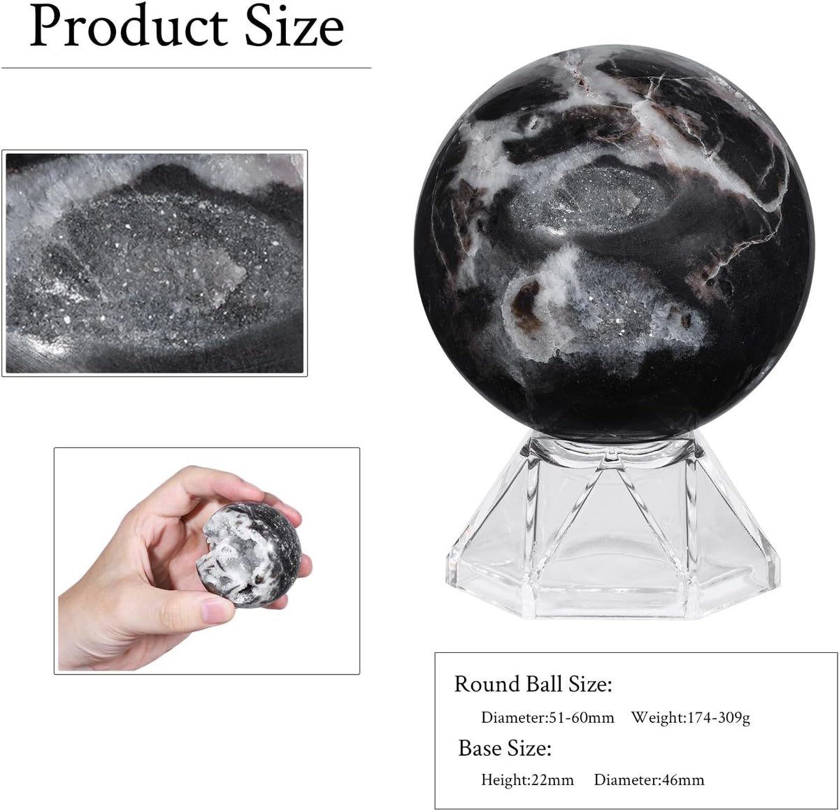 Natural Sphalerite Crystal Ball with Acrylic Display Base, 51-60mm Polished Stone Feng Shui Crystal