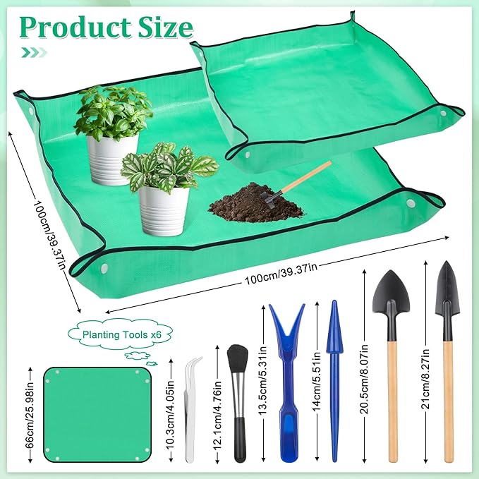 Plant Repotting Mat for Garden, 2 Pcs Waterproof Foldable Indoor Plant Mat Portable Square