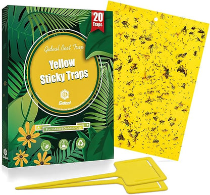 Gideal 20-Pack Dual-Sided Yellow Sticky Traps for Flying Plant Insect Such as Fungus Gnats
