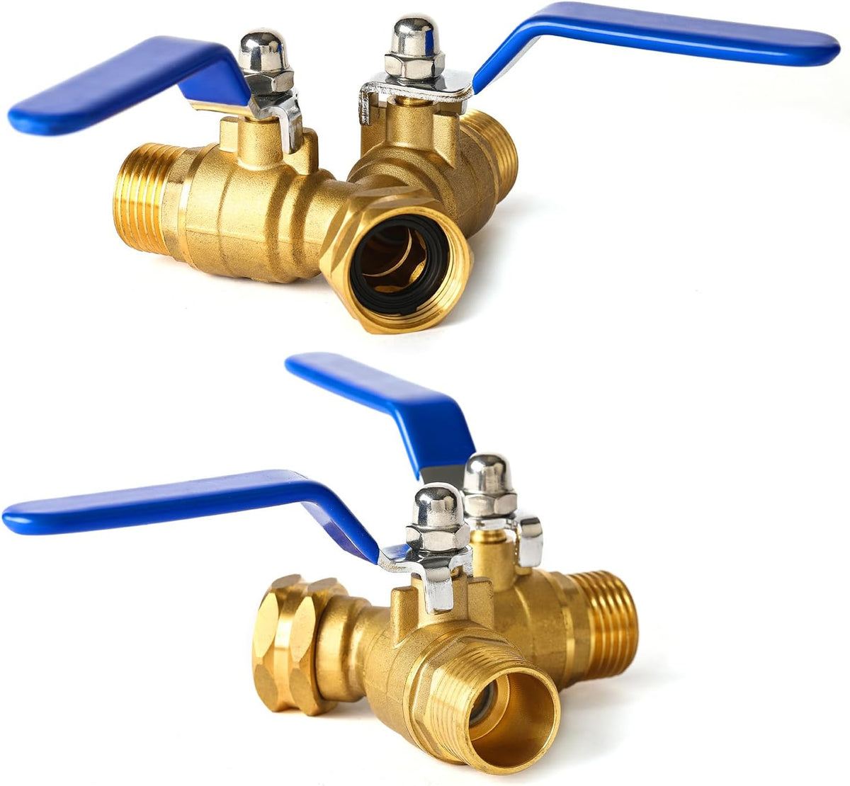 Garden Hose Splitter 2 Way Heavy Duty, Brass Faucet Adapter With Long Handle For Gardening Water