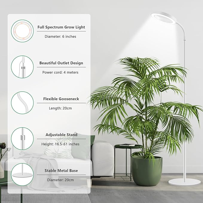 Floor Grow Lights for Indoor Plants, Full Spectrum Plant Light with 68" Stand for Growing Large