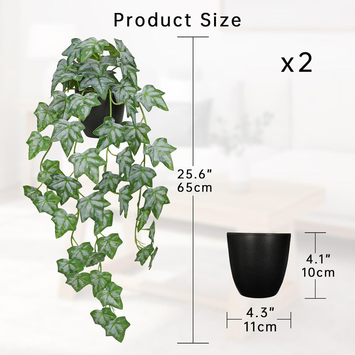 Set of 2 Fake Ivy Plant for Home Decor Indoor Silk Artificial Hanging Plant 25" Fake Ivy Vine Faux