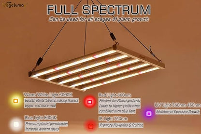 200Watt LED Grow Light 5 Bars with 780pcs Diodes,UV IR included,Full Spectrum Growing Lamp 100-277V