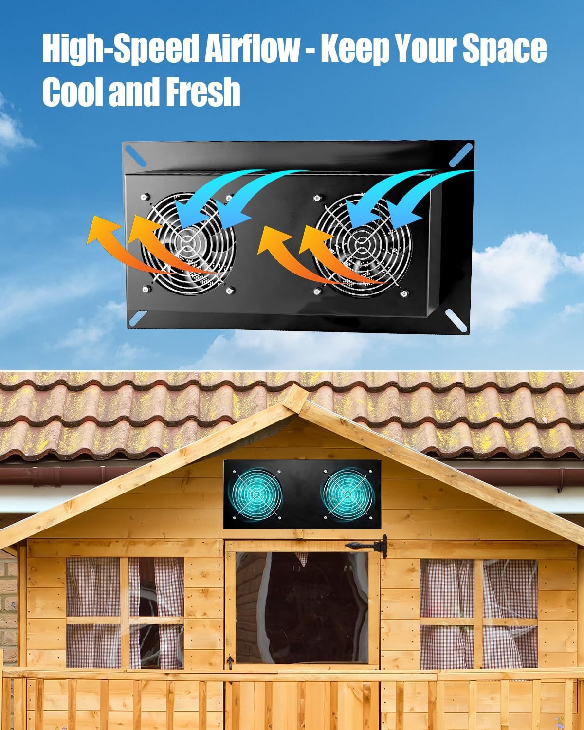 20W Solar Powered Vent Fan with Monocrystalline Panel, Dual Blades Solar Ventilation Fan with Metal