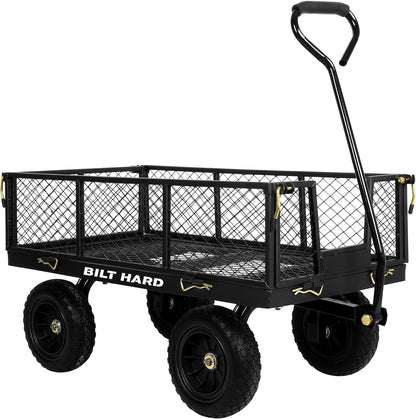 BILT HARD 10" Flat Free Tires Heavy Duty Garden Cart with 180° Rotating Handle and Removable Sides