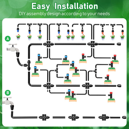 246FT Drip Irrigation System, Automatic Drip Irrigation Kit with 1/2" Main Tube & 1/4" Branch